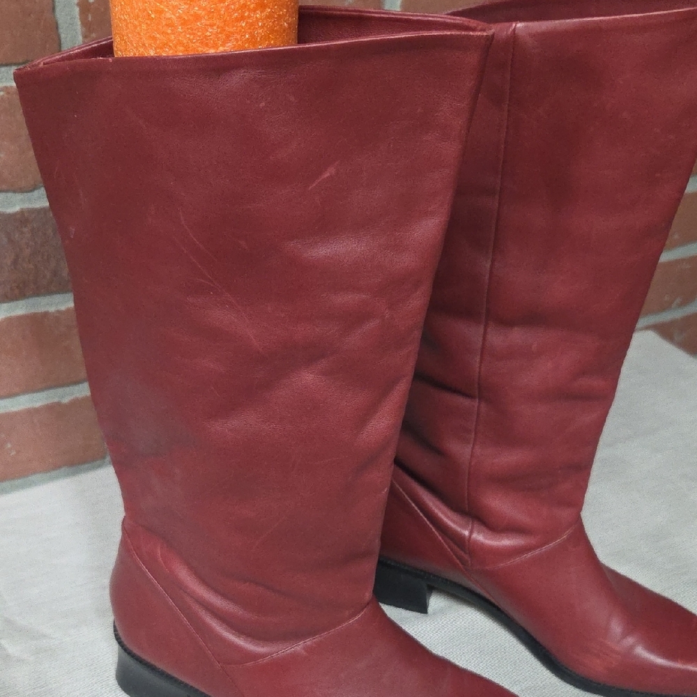 Markon Elegant Red Leather Tall Boots Sz 7m - Picture 2 of 4